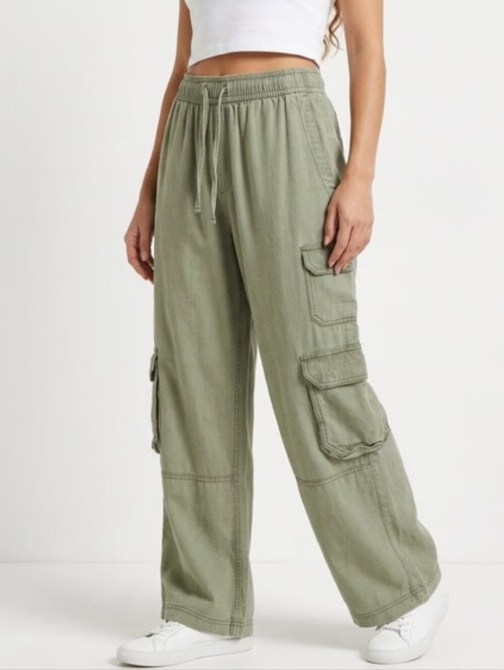 Old Navy Green Wide Leg Pull On Elastic Waist Cargo Pants Women's Size Small